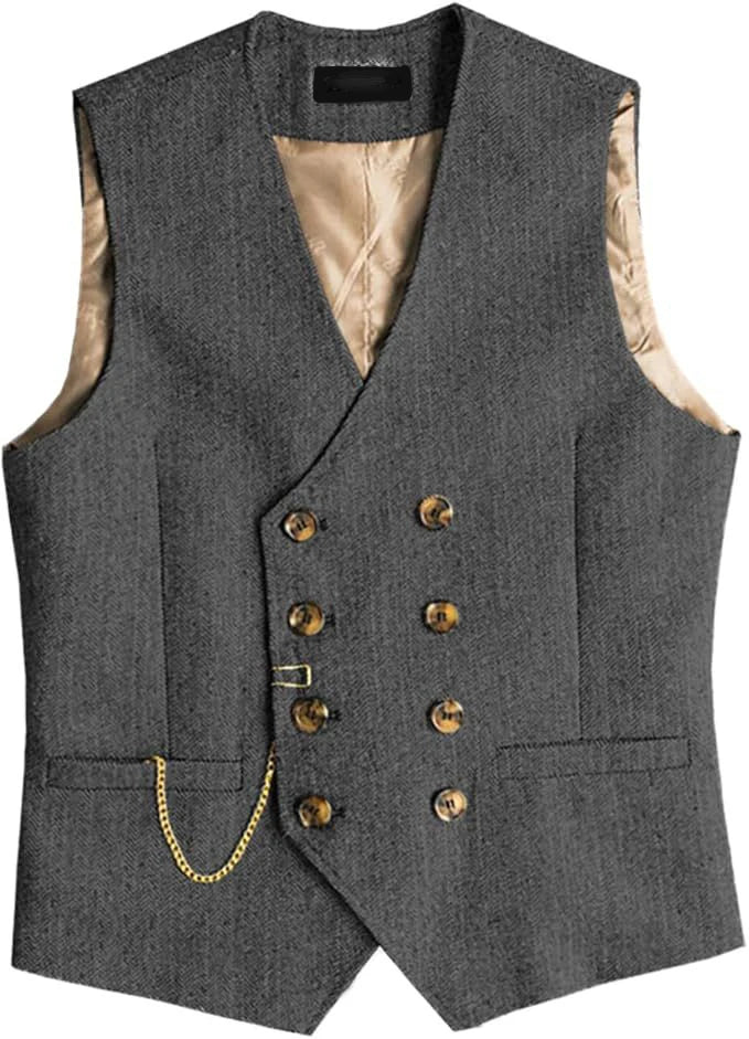 Men's Suit Vest Herringbone Pattern Retro British Style Double Breasted Waistcoat Four Season Outerwear Wedding Party traveling