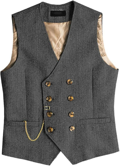 Men's Suit Vest Herringbone Pattern Retro British Style Double Breasted Waistcoat Four Season Outerwear Wedding Party traveling