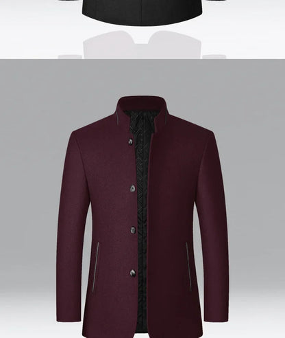 Brand 2026 Winter Coat Mens Chinese Stand Collar Solid Coats for Man Autumn and Winter Business Casual Woolen Jacket