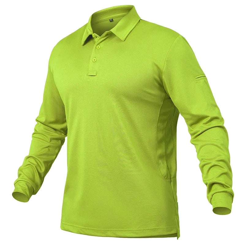 Men's Performance Long Sleeve Shirt Lightweight  Breathable Outdoor Hiking Fishing Polo Shirts UPF50+ Pique Jersey Golf Shirt