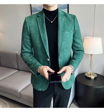 High-quality, fashionable men's stylish, versatile and trendy Korean-style slimming suede business casual suit