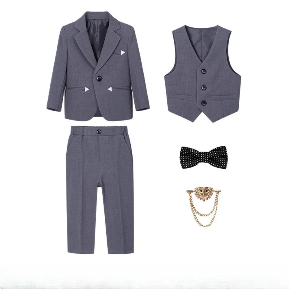 Boys Slim Fit Suit Set 5 Pieces Wedding Ring Bearer Outfit,Notched Lapel Kids Suits Piano Performance Outfit Plus Size 90-170cm