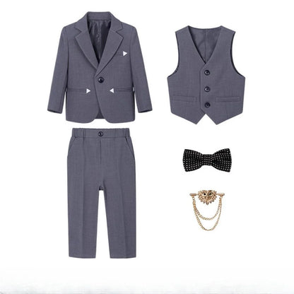 Boys Slim Fit Suit Set 5 Pieces Wedding Ring Bearer Outfit,Notched Lapel Kids Suits Piano Performance Outfit Plus Size 90-170cm