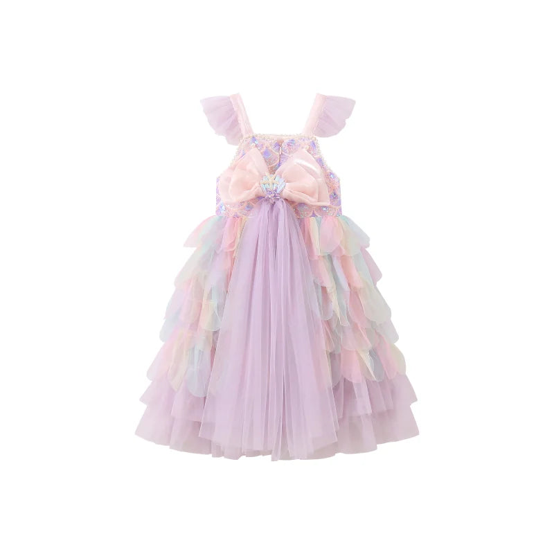 A Sweet and Lovely Girls' Mermaid Dress in Light Purple, Hot Sale Colorful Sparkling Sequin Party Outfit