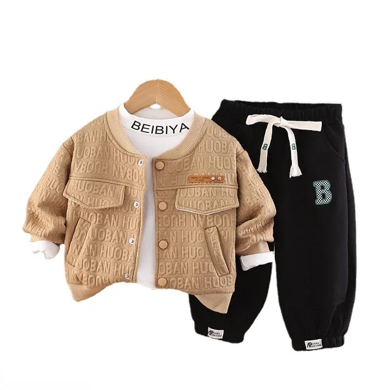 New Autumn Baby Clothes Set Children Boys Long Sleeved Suit Jacket T-Shirt Pants 3Pcs/Set Toddler Letter Costume Kids Tracksuits
