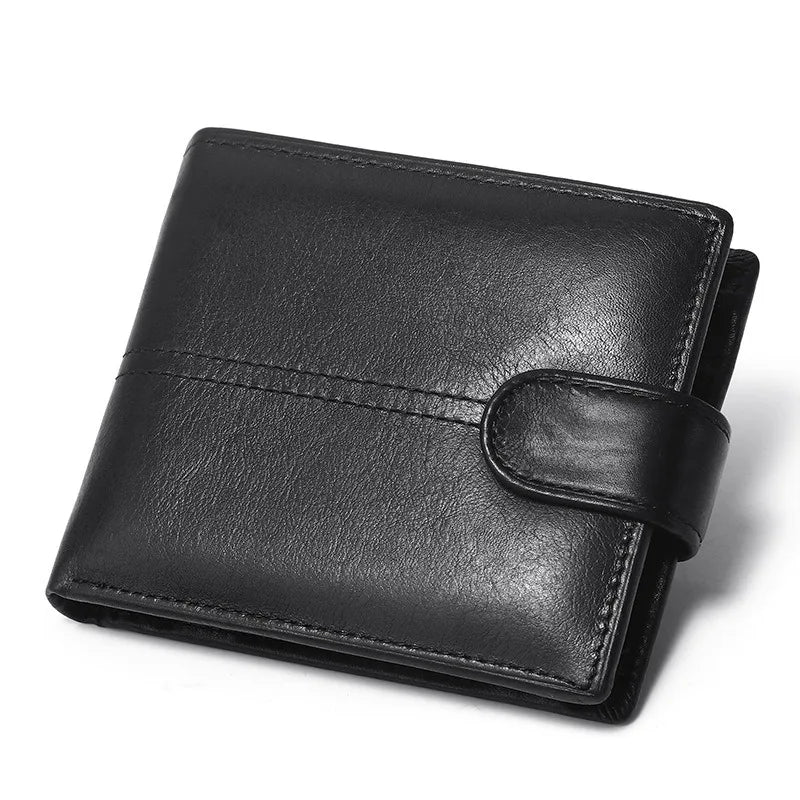 Portefeuille Homme en Cuir Véritable, Brossage Antivol Rfid, Anti-Magnétique, Porte-Monnaie Court, Grande Capacité, Portefeuille à Boucle Multi-Fentes