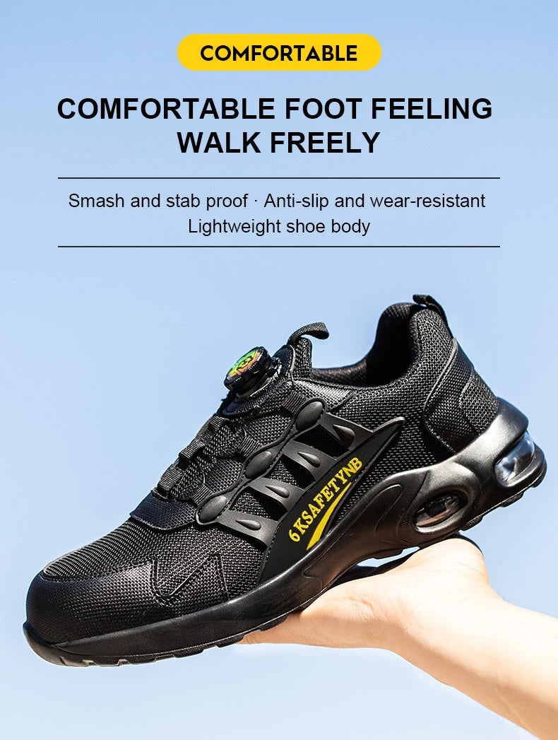 Men Rotating Button Safety Shoes Steel Toe Work Sneakers Indestructible Shoes Puncture-Proof Work Boots Air Cushion Safety Shoes