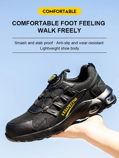 Men Rotating Button Safety Shoes Steel Toe Work Sneakers Indestructible Shoes Puncture-Proof Work Boots Air Cushion Safety Shoes