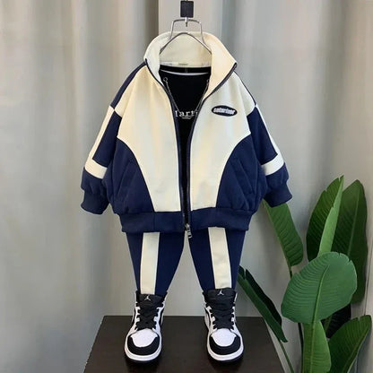 Children's Cotton Clothing Set Spring Autumn New Boys Girls Thick Casual Zipper Jackets and Pants 2-piece Set Korean Sportswear
