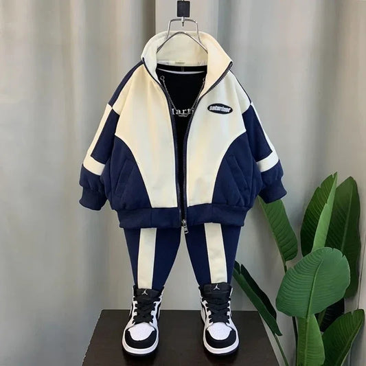 Children's Cotton Clothing Set Spring Autumn New Boys Girls Thick Casual Zipper Jackets and Pants 2-piece Set Korean Sportswear