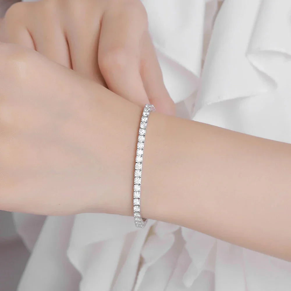 2-5mm Moissanite Tennis Bracelets for Women Men Lab Diamond S925 Silver Plated White Gold Bracelet Spring Clasp Wedding Jewelry