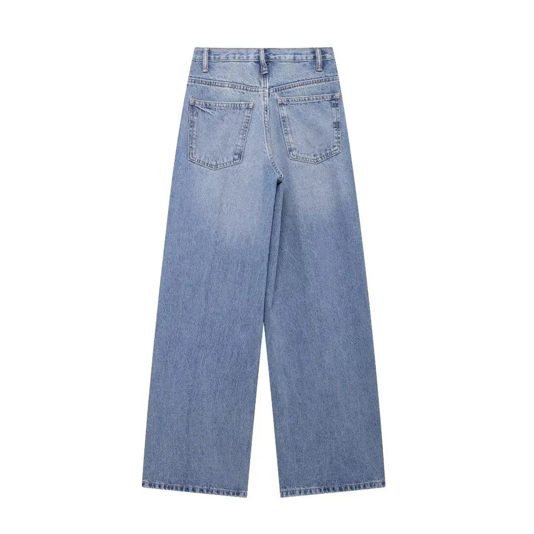 Women Fashion Denim Solid Straight Pants Jeans High Waist Full Length Casual Female Chic Lady Trousers