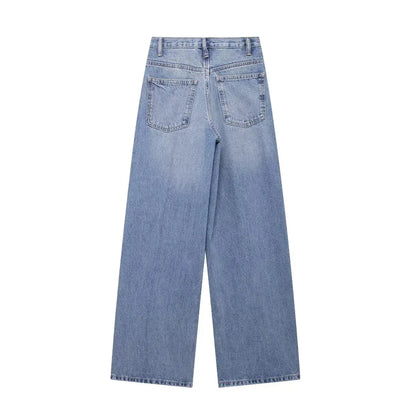Women Fashion Denim Solid Straight Pants Jeans High Waist Full Length Casual Female Chic Lady Trousers