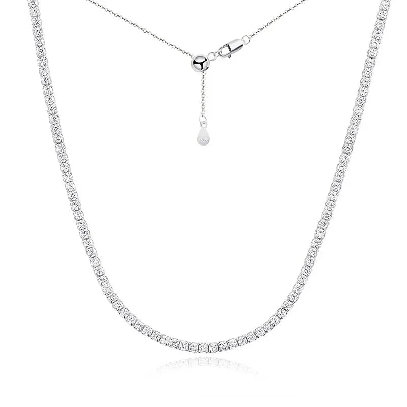 Each 2mm All Zircon/moissanite Tennis Necklace for Women Man Adjustable Choker Chain 100% 925 Sterling Silver Jewelry