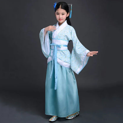 Ancient Chinese Dress Girls Children Kimono Traditional Ethnic Fan Students Chorus Dance Costume Japanese Yukata Kimono Style