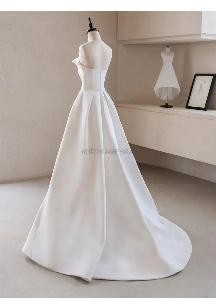 French Luxury White Satin Trailing Wedding Dresses for Bride 2026 Women Elegant Sexy Strapless Long Prom Party Dress Vestidos