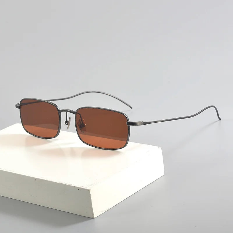 Top Quality Pure Titanium UV400 Protection Small Square Women Sunglasses Brand Ultra-light Rectangular Man Sun Glasses Eyewear