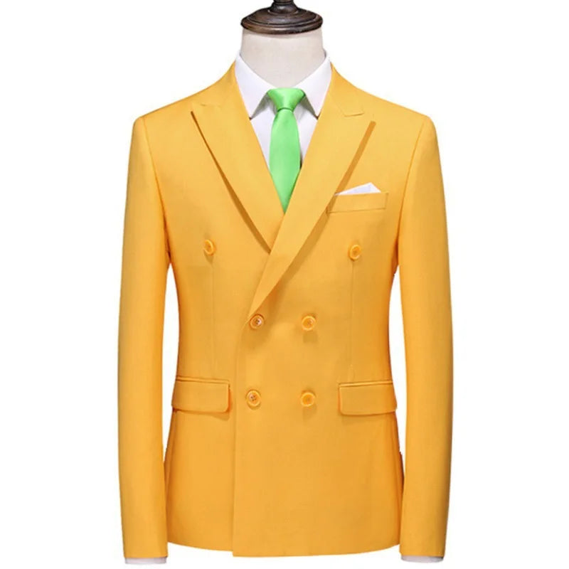 17 Colors Men Fashion Double Breasted Suit Jacket Korean Classic Solid Color Formal Business Office Slim Casual Wedding Blazers