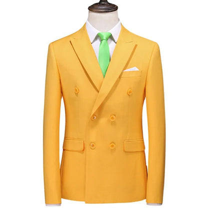 17 Colors Men Fashion Double Breasted Suit Jacket Korean Classic Solid Color Formal Business Office Slim Casual Wedding Blazers