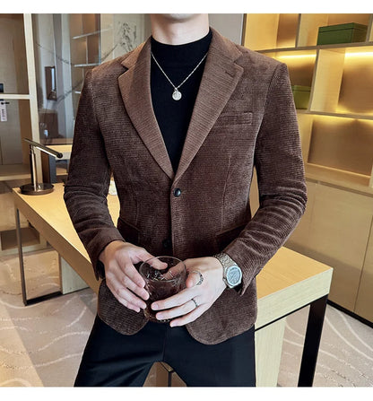 Autumn Winter Fashion Seaweed Pattern Suit Jacket High Quality Luxury Slim Fit Casual Men's Blazers Coats Social Prom Tuxedo