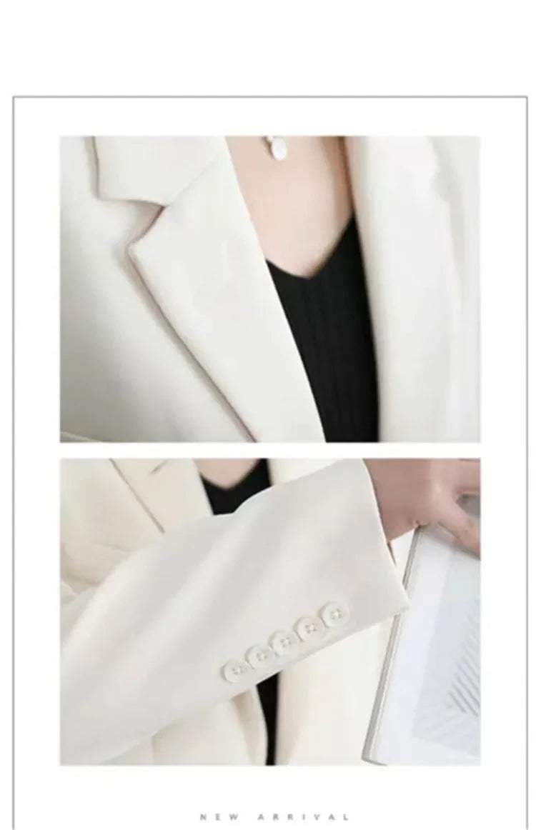 Elegant Casual Loose Long Sleeve Women's Small Suit Jacket Korean Style Spring Autumn Chic Polyester Fiber Button Decoration