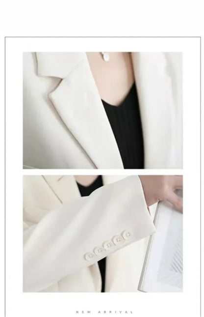 Elegant Casual Loose Long Sleeve Women's Small Suit Jacket Korean Style Spring Autumn Chic Polyester Fiber Button Decoration
