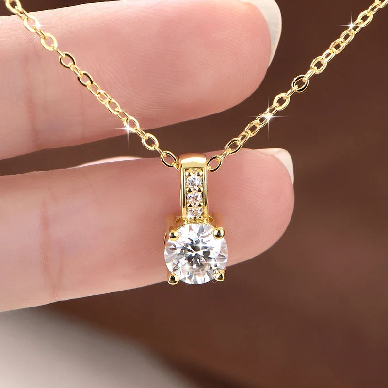Dazzling 6.5MM 1.0CT Moissanite Pendant Necklace 14K Gold Filled Chain Necklace for Women Exquisite Wedding Jewelry Gift