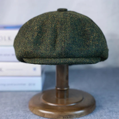 New Vintage Men's Wool Newsboy Cap Brown Green Women Men Berets Classic Woolen Octagonal Caps Casual Gatsby Flat Hat 003