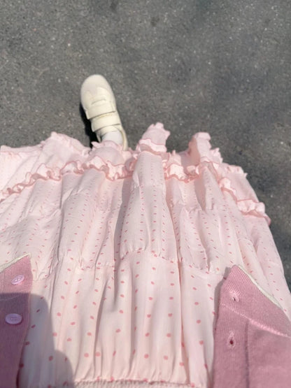 Summer Sweet Kawaii Polka Dot Skirt Women's Elegant Cute Elastic Waist Long Skirts Korean Fashion Casual Loose Clothing Chic New