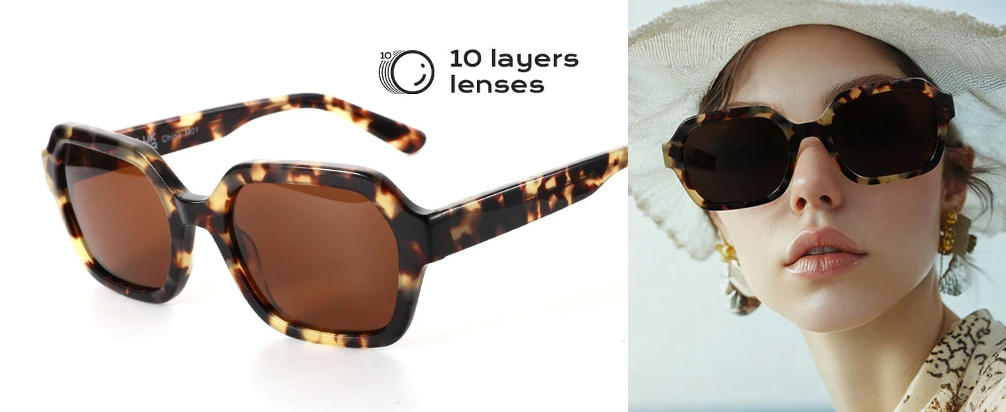 Retro Polarized Hexagon Sunglasses for Women Classic Vintage Square Sun Glasses Acetate Shades UV400 Protection