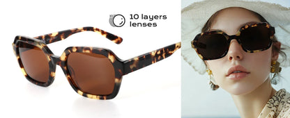 Retro Polarized Hexagon Sunglasses for Women Classic Vintage Square Sun Glasses Acetate Shades UV400 Protection