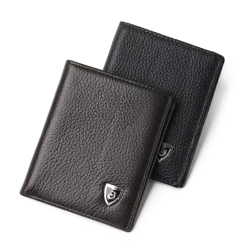 100% Genuine Leather Men Wallet Premium Product Real Cowhide Wallets For Man Short Black Credit Card Cash Receipt Holder Purse
