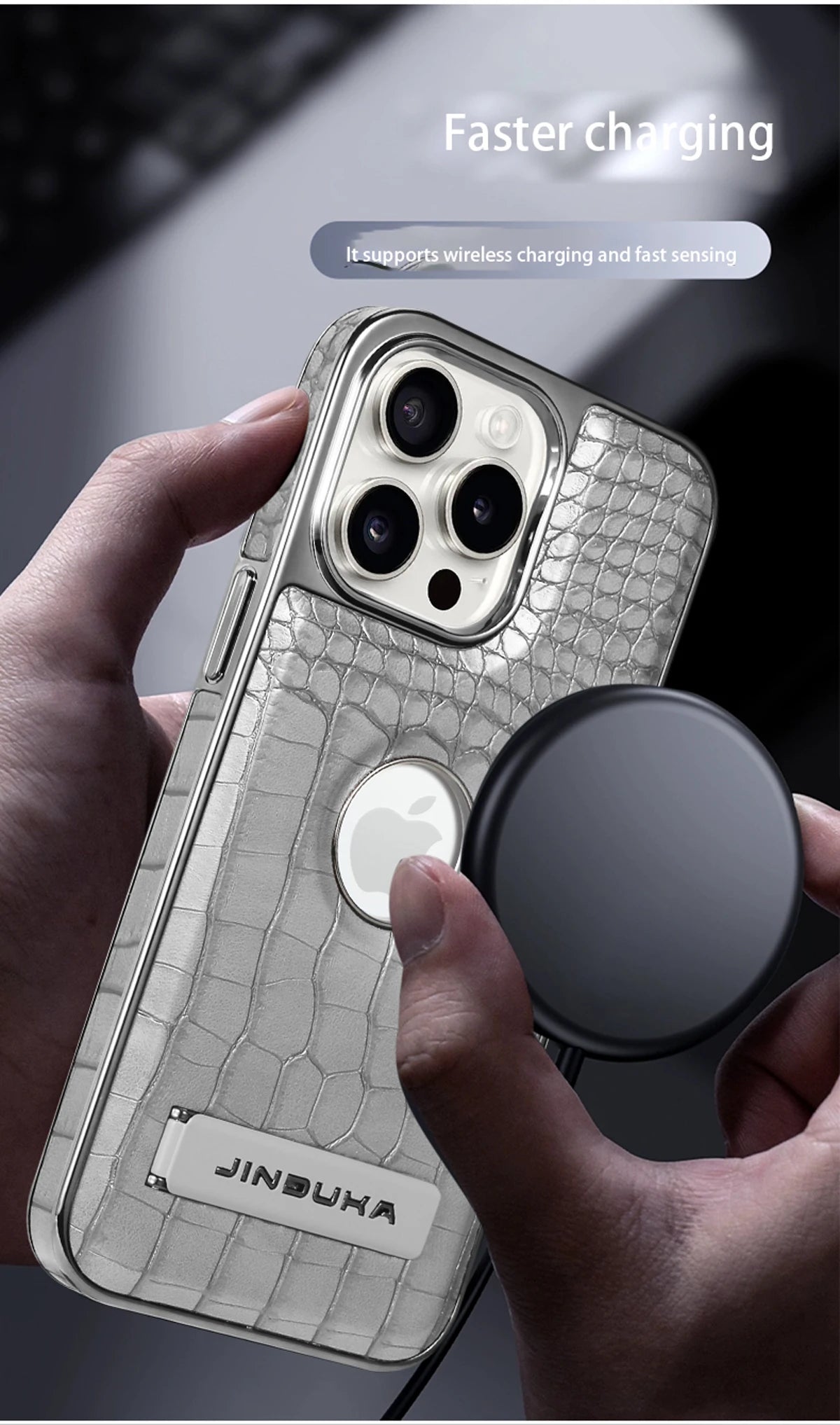 Crocodile Pattern Leather invisible Kickstand Magnetic Case For iPhone 15 16 Pro Max 14 Plus 13 12 Wireless Charging For Magsafe