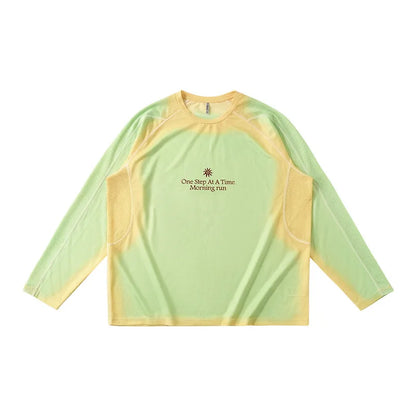 Men's Outdoor Running Long Sleeve T-Shirt Gradient Color Digital Print Quick Dry Breathable Sports Top Unisex