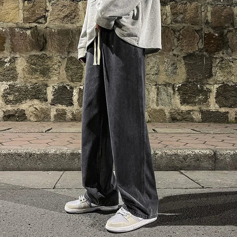 2026  Men's Jeans Korean Version Student Casual Pants High Street Straight Loose Wide Leg Jeans Black Grey  Blue Baggy Jeans