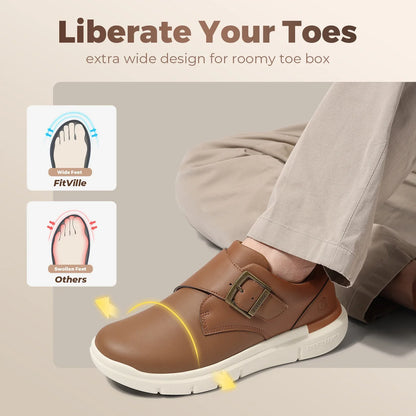 Men's Leather Shoes Wide Shoes for Swollen Feet Men's Diabetic Walking Shoes for Outdoor Business Walking Shoe