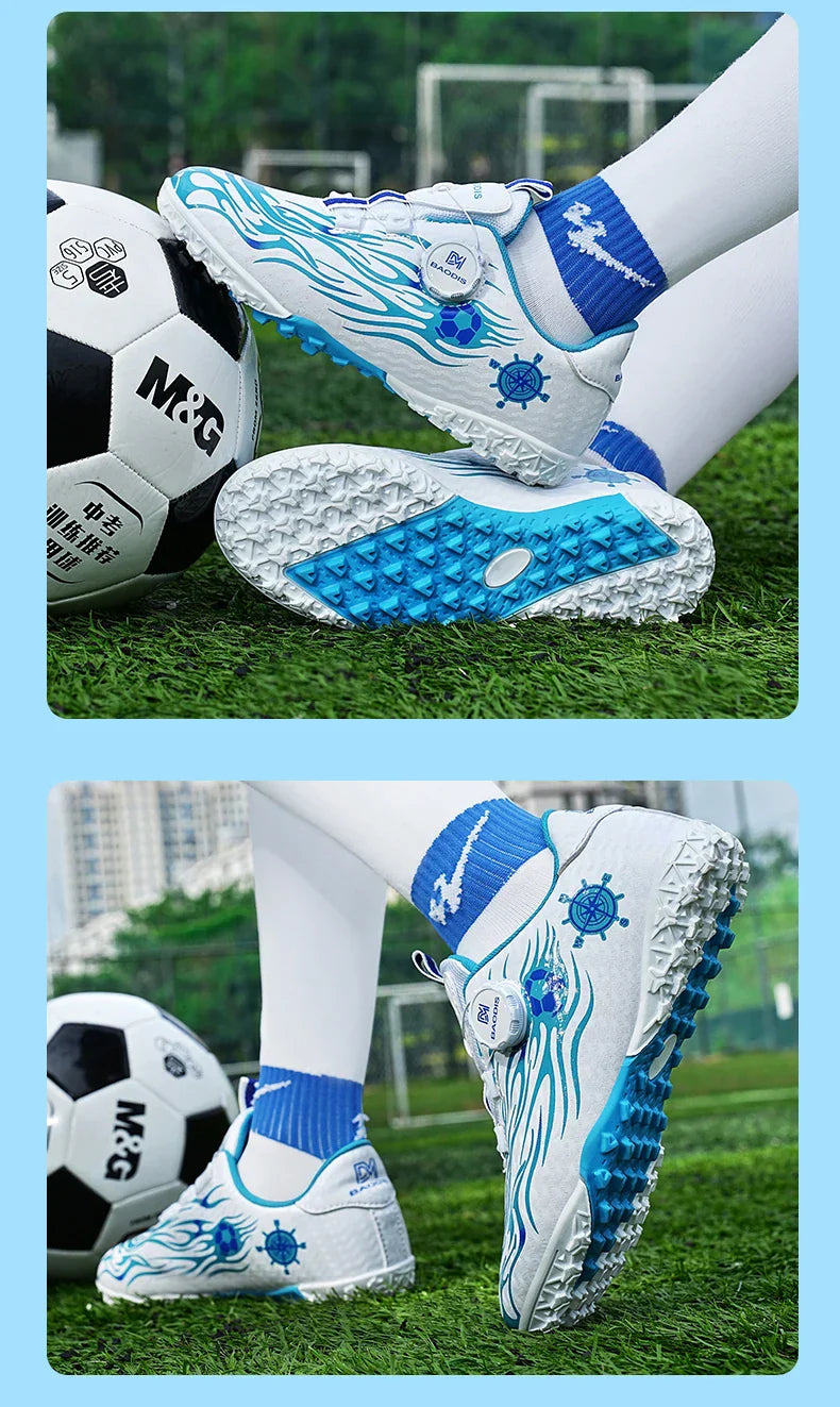 Kids Turf Soccer Cleats Children Football Shoes Breathable Lightweight Training Sneakers Non-Slip Athletic Sport Boots Boys Girl