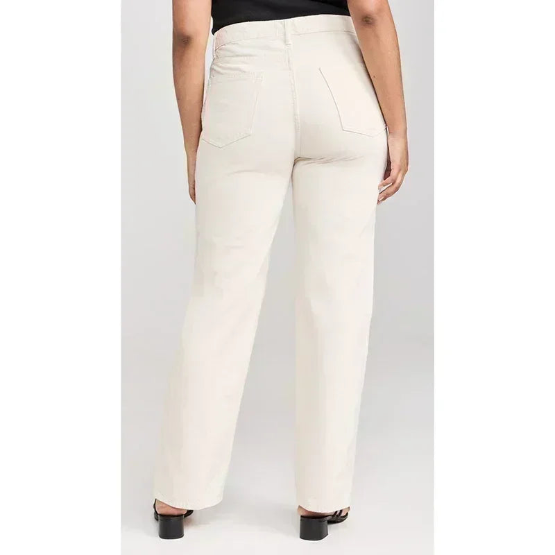 Girls Casual Loose Fit High Waisted Jeans Female Straight Leg Stretch Denim Pants Lady Comfortable Solid Basic Cheap Trousers