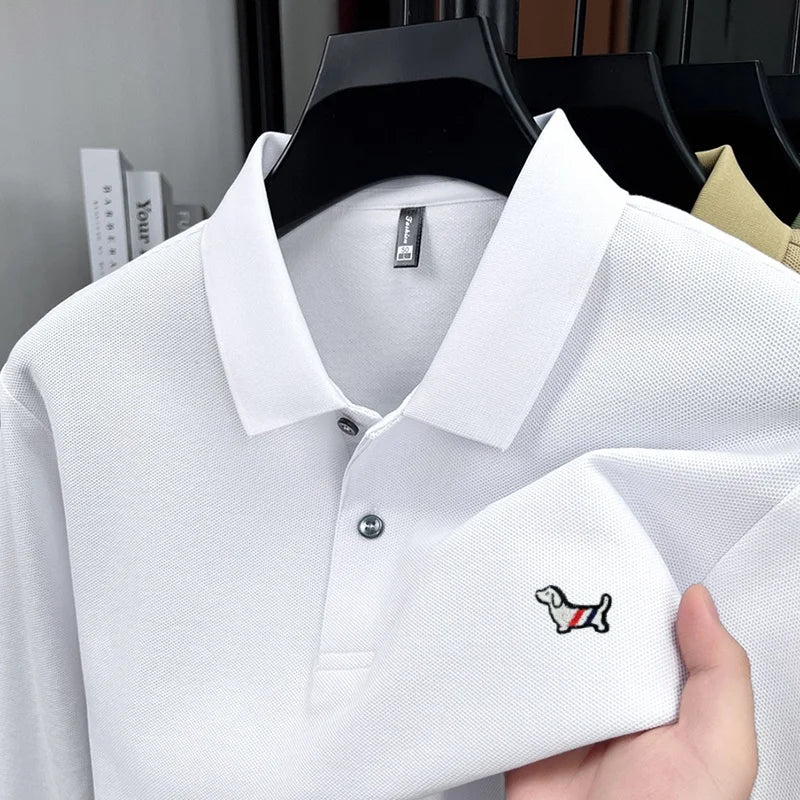 Fashion brand autumn new men's top casual warm 100% cotton long sleeved Polo shirt