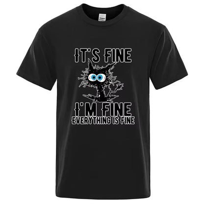 Men's High Quality T-shirt 100_ Cotton Funny Cool Cat Printed T-shirt Casual Men's Short Sleeve T-shirt for Men T-Shirt Male Top