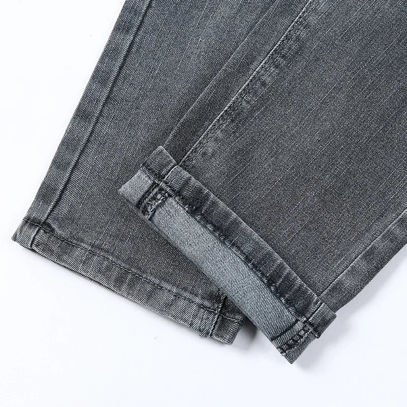 Spring Autumn Men's Stretch Slim Fit Jeans Gray Korean Fashion Skinny Small Straight Denim Pants Casual Trousers Male Clothes