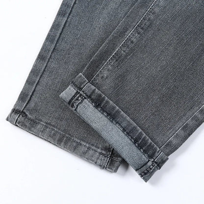Spring Autumn Men's Stretch Slim Fit Jeans Gray Korean Fashion Skinny Small Straight Denim Pants Casual Trousers Male Clothes