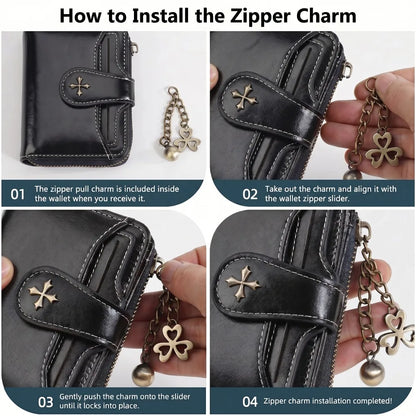 Blocking Oil Wax Leather Women Mini Wallet Multi Card Clover Zipper Coin Purse Portable Ladies Purse Office Travel Daily