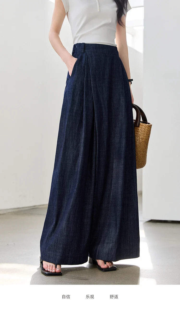 Women's Washed Jeans Baggy Skirt Pants Ladies 2026 Spring Summer Casual High Waist Vintage Denim Pants Woman Clothes M9809