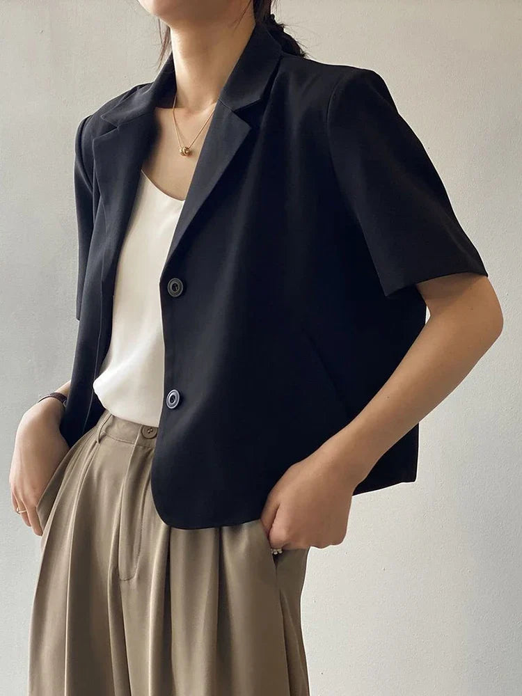 Elegant Casual Blazers Women Short Sleeve Loose S-3Xl Suit Coat Tops Korean Summer Fashion Solid Sweet Simple Blazers New