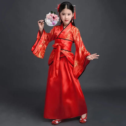 Ancient Chinese Dress Girls Children Kimono Traditional Ethnic Fan Students Chorus Dance Costume Japanese Yukata Kimono Style