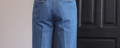 Italian Style Men's High Waist Business Neapolitan Jeans Draped Cuffed Straight Leg Western Pants Youth Trendy Wear Resistant