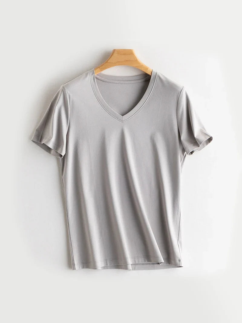 Women Solid T shirts, Silk Cotton Blend, O Neck, Short Sleeved Solid Tee,2025 Summer Candy Colors Basic Cozy Top Green