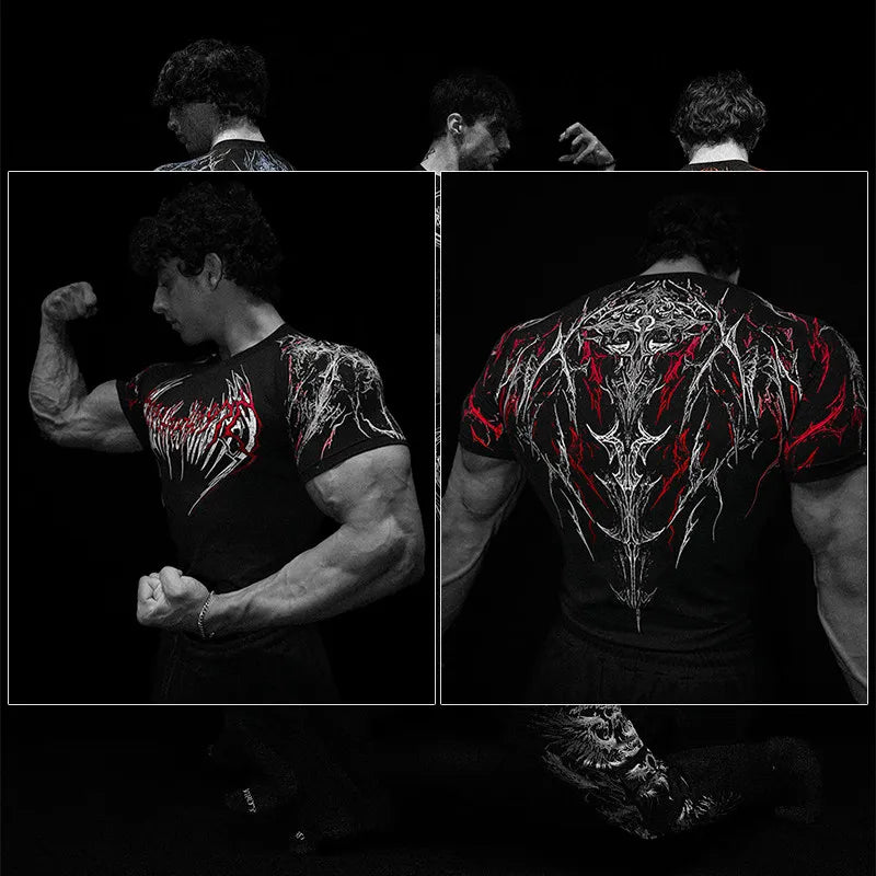 Dark Dragon Slayer Men's 2026 Summer New Fitness Clothes Speed Drying Running Printed Compression Clothes Sports T-shirt