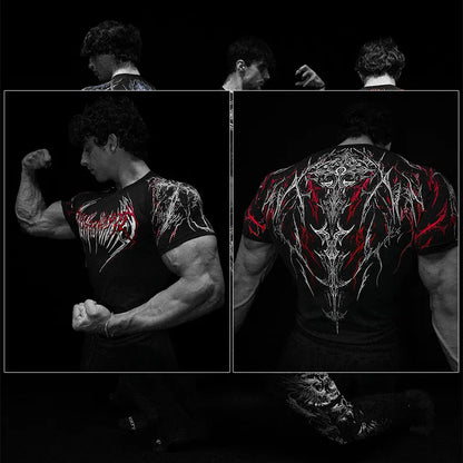Dark Dragon Slayer Men's 2026 Summer New Fitness Clothes Speed Drying Running Printed Compression Clothes Sports T-shirt